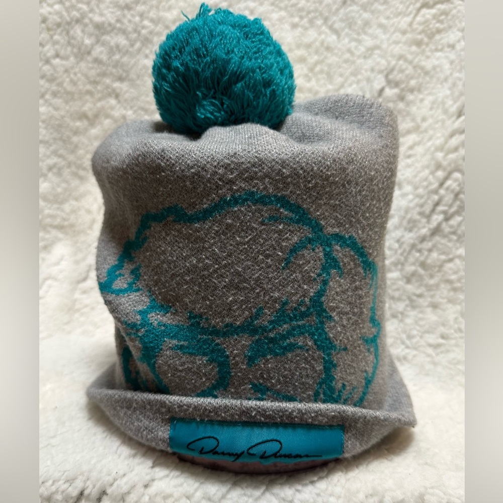 Danny Duncan Beanie Hat Cap Winter Gray with Turquoise & Signature